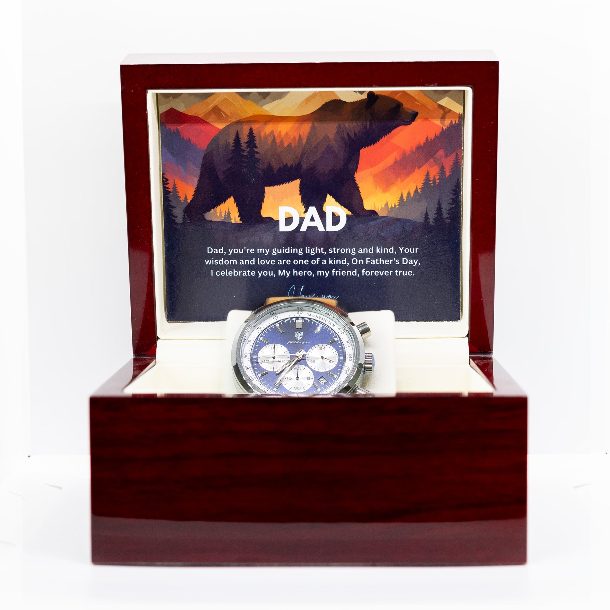 Gift Watch For Dad - Luxury Watch Gift Set With Custom Message Card In Mahogany Box