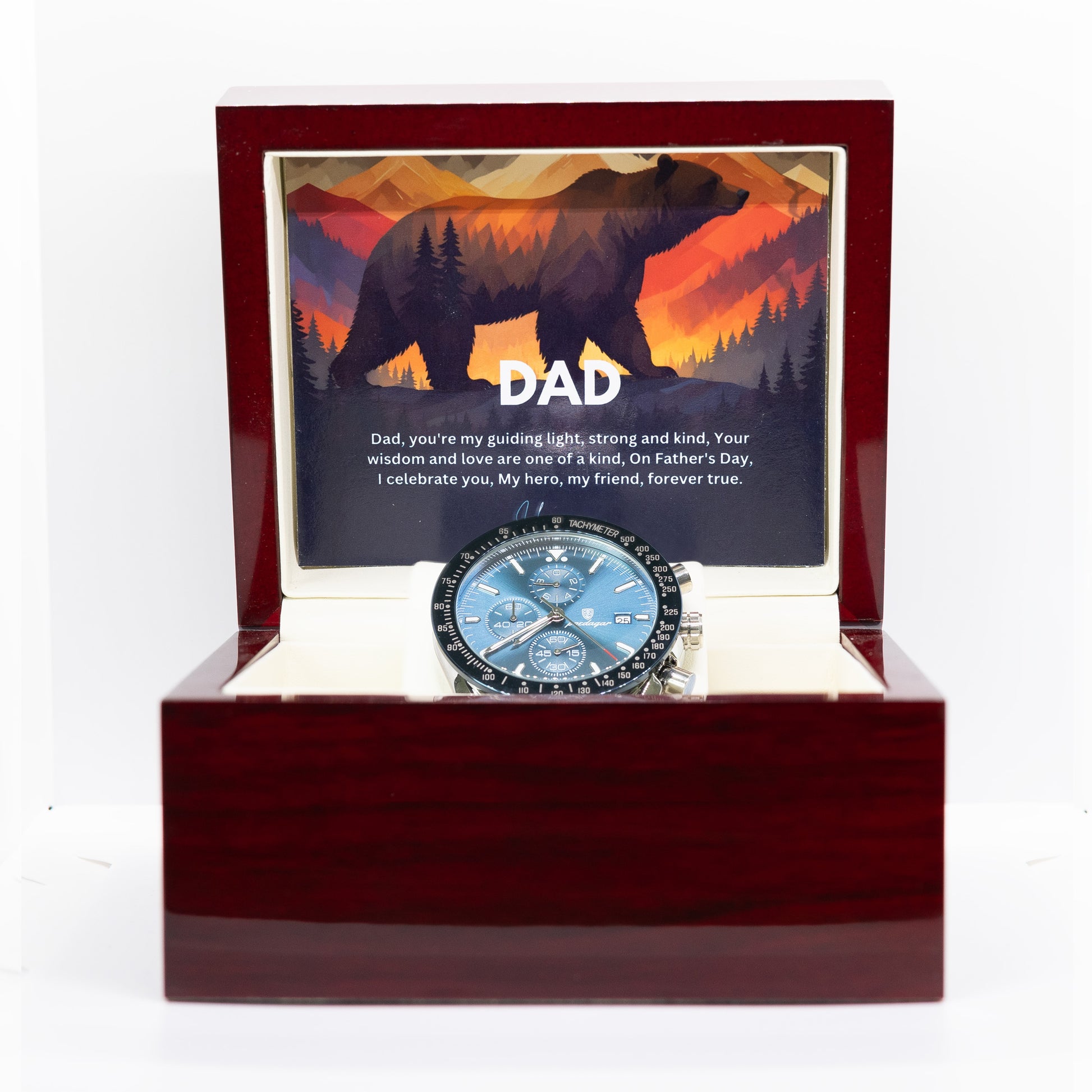 Gift Watch For Dad - Luxury Watch Gift Set With Custom Message Card In Mahogany Box