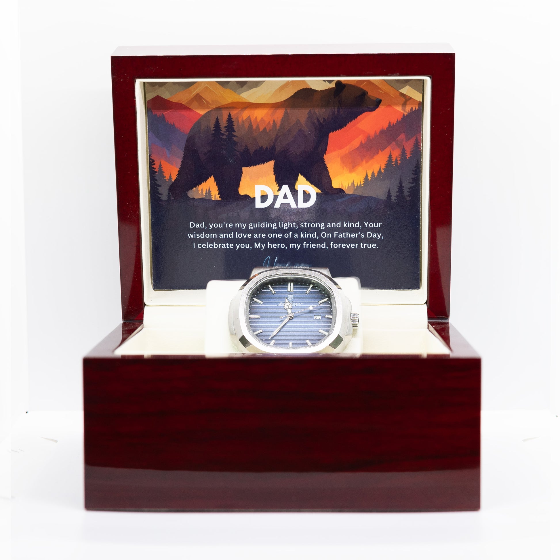 Gift Watch For Dad - Luxury Watch Gift Set With Custom Message Card In Mahogany Box