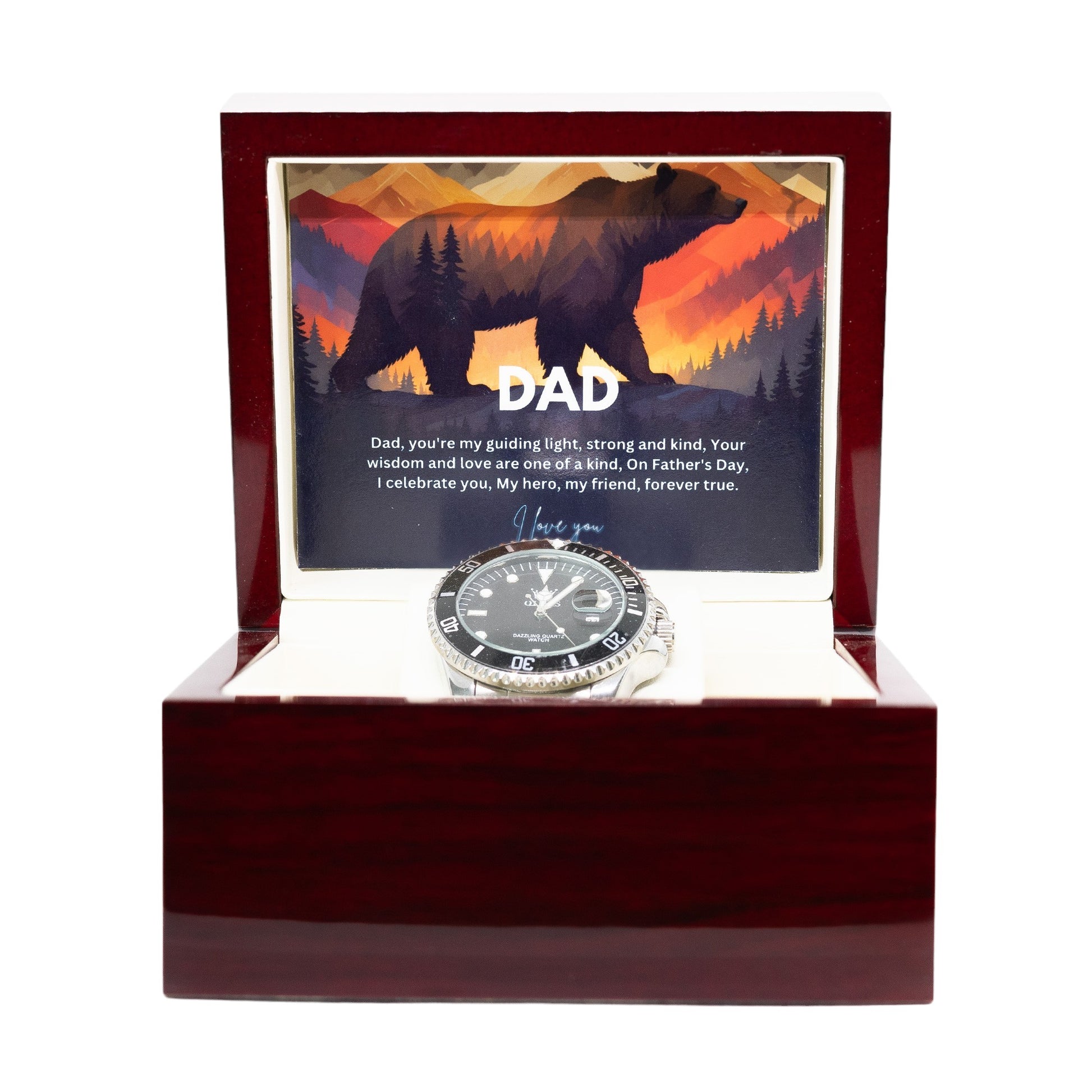 Gift Watch For Dad - Luxury Watch Gift Set With Custom Message Card In Mahogany Box