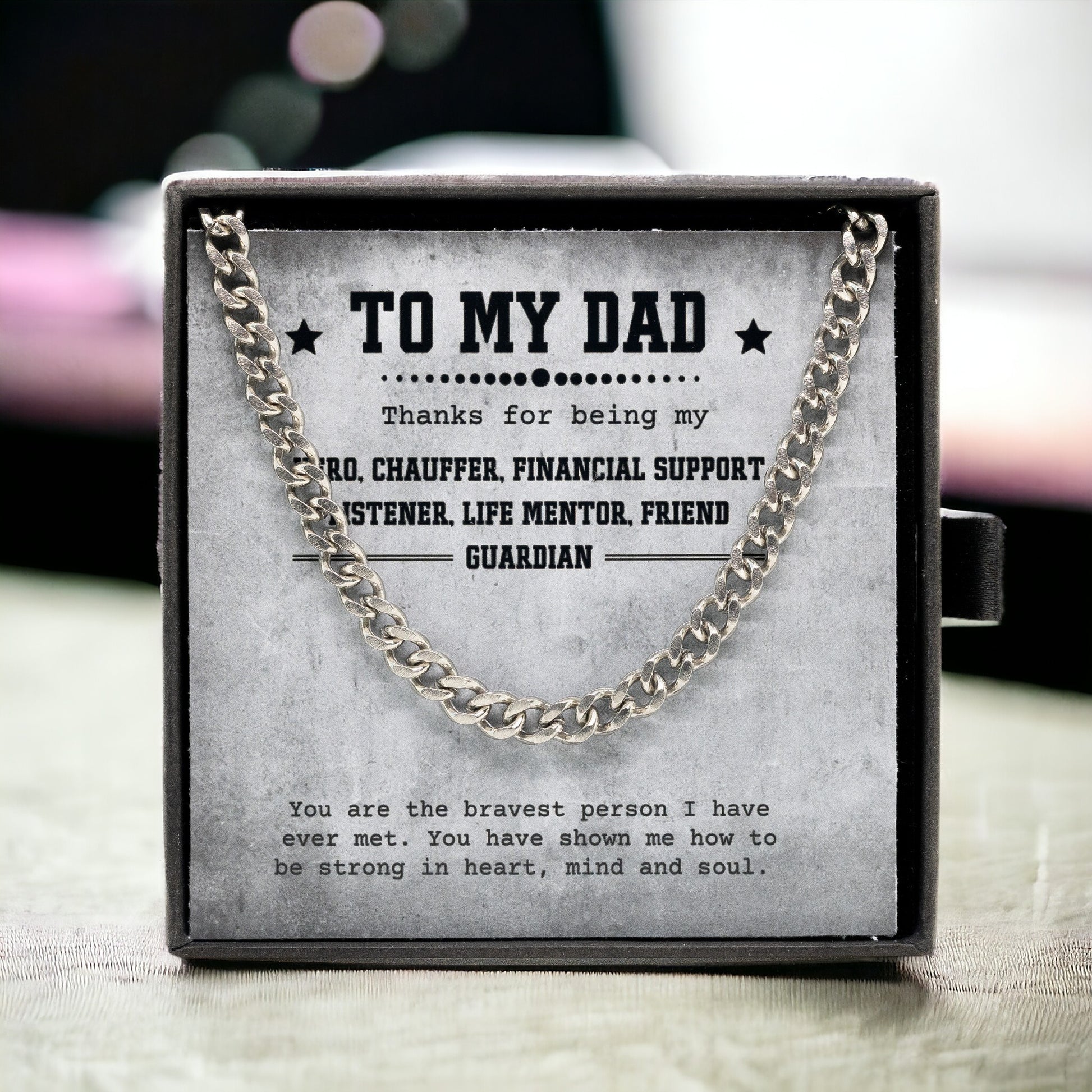 Fathers Day, Birthday Jewellery Gift - 50cm  Stainless Steel Curb Chain Necklace - Personalised Message Card