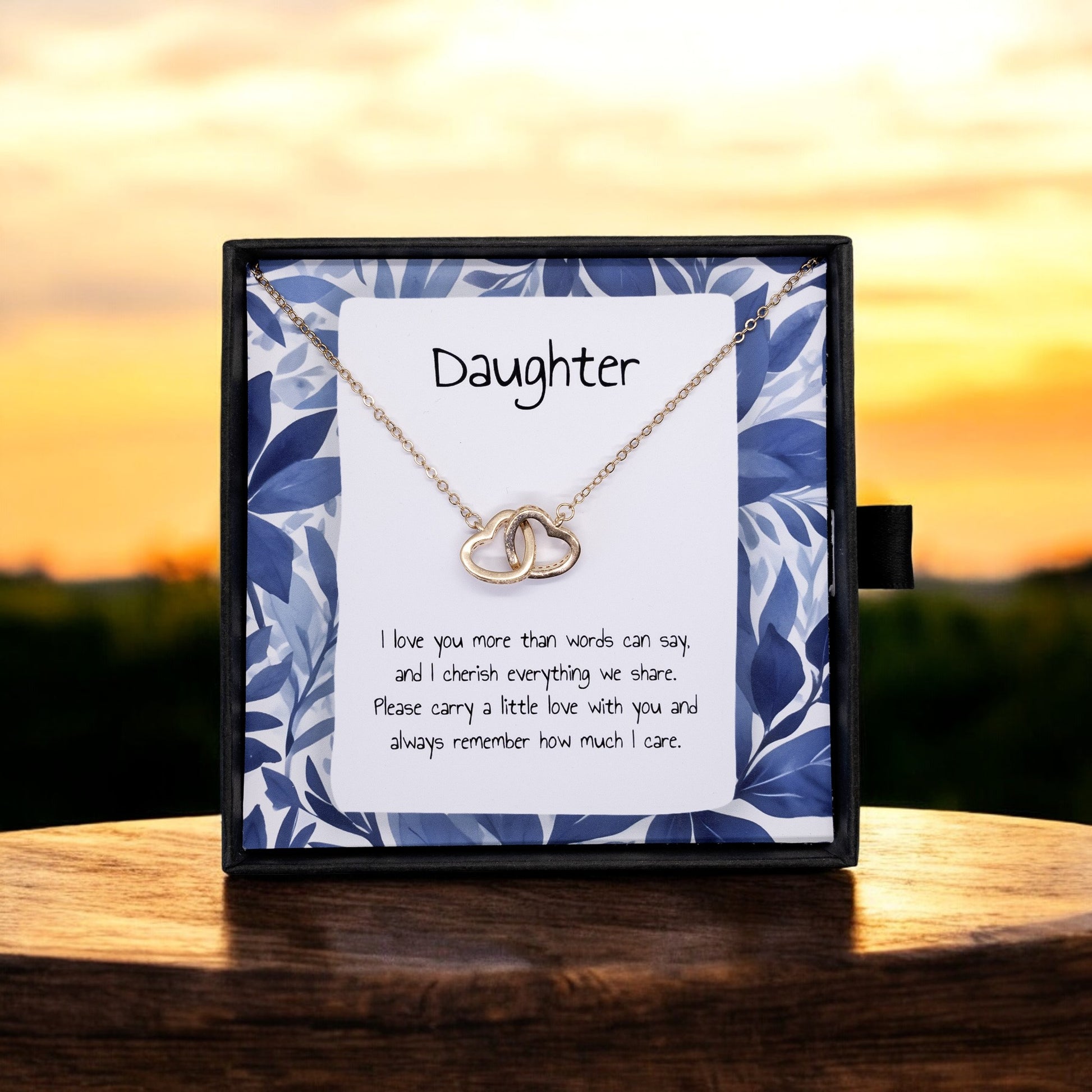 Gift For Daughter- Interlocking Heart Necklace - Personalised Message Card