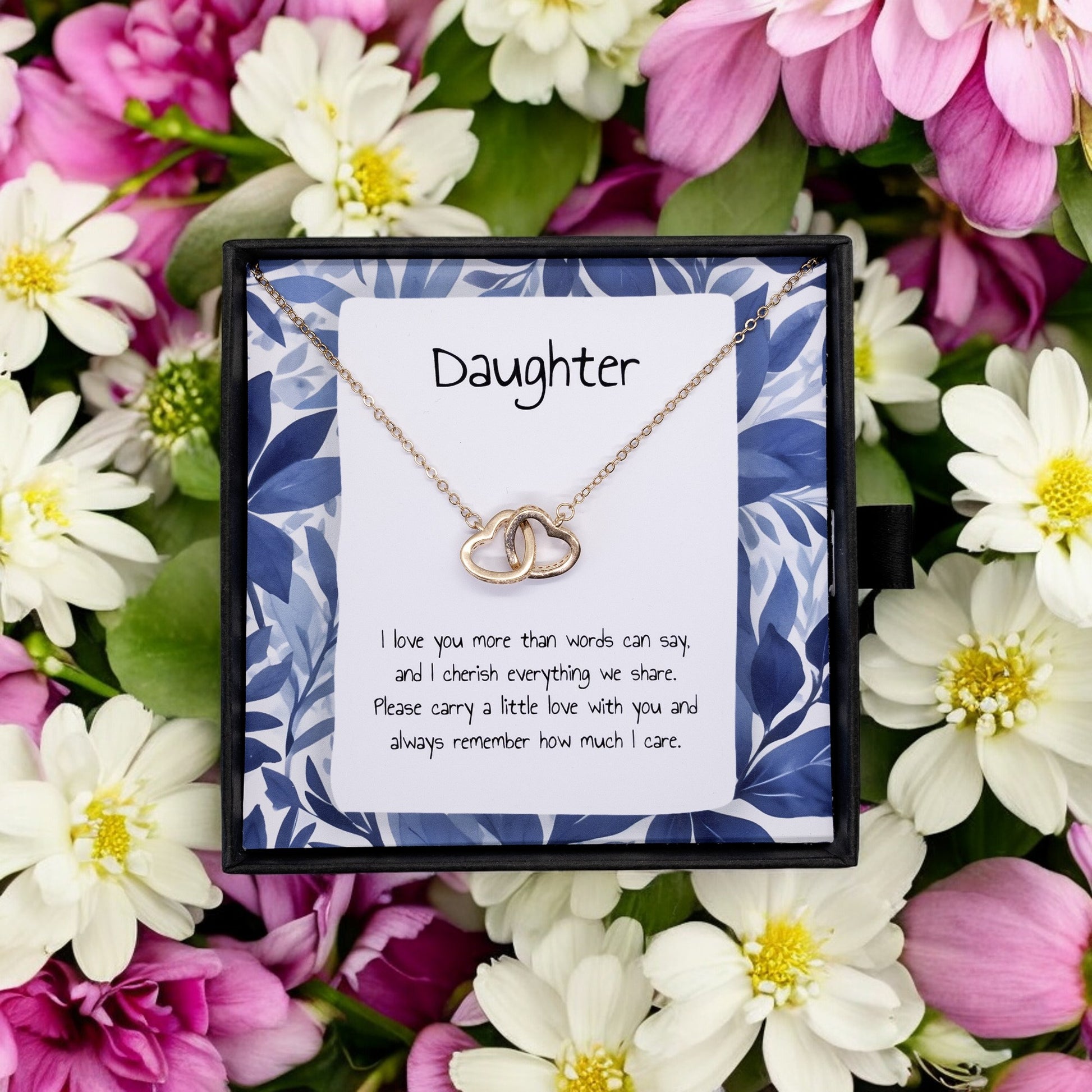 Gift For Daughter- Interlocking Heart Necklace - Personalised Message Card