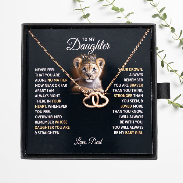 To My Daughter Your A Lioness - Beautiful Interlocking Heart Necklace Personalised Gift From Dad