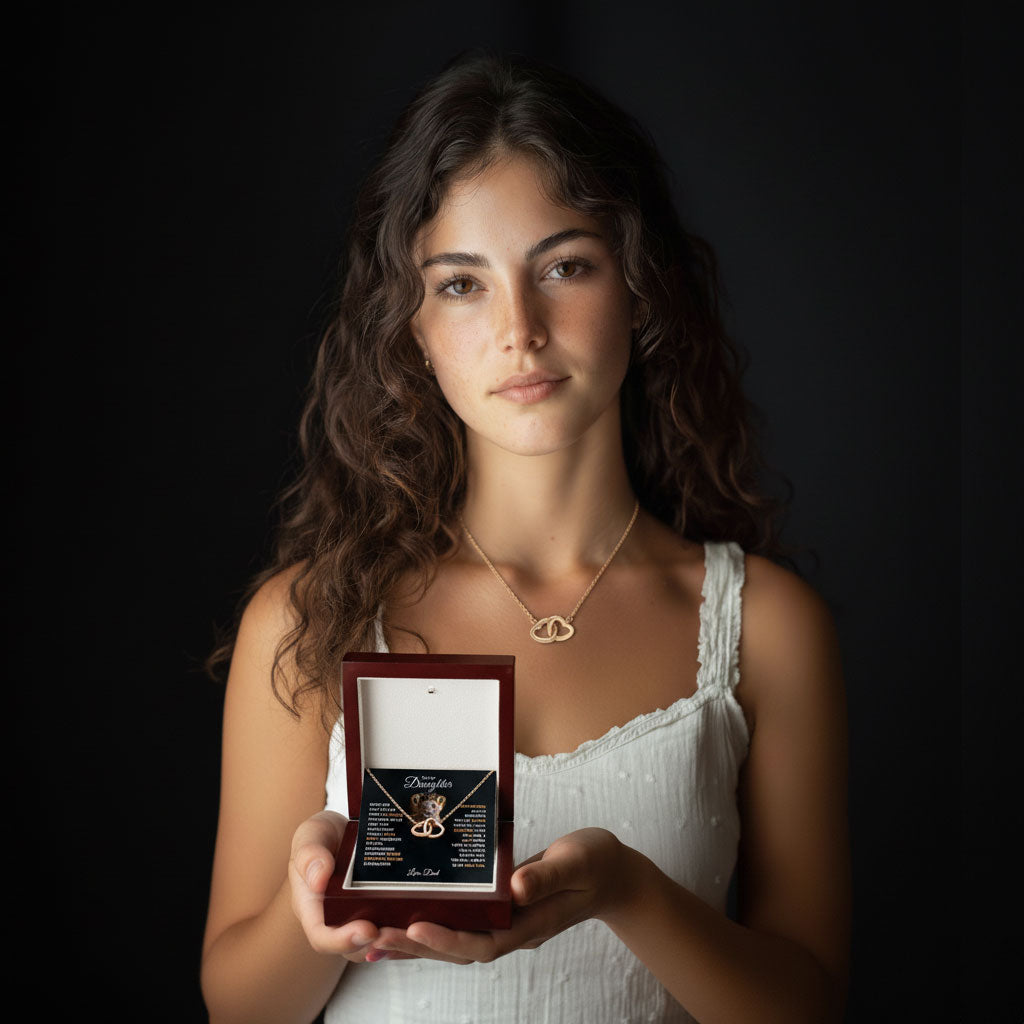 To My Daughter Your A Lioness - Beautiful Interlocking Heart Necklace Personalised Gift From Dad