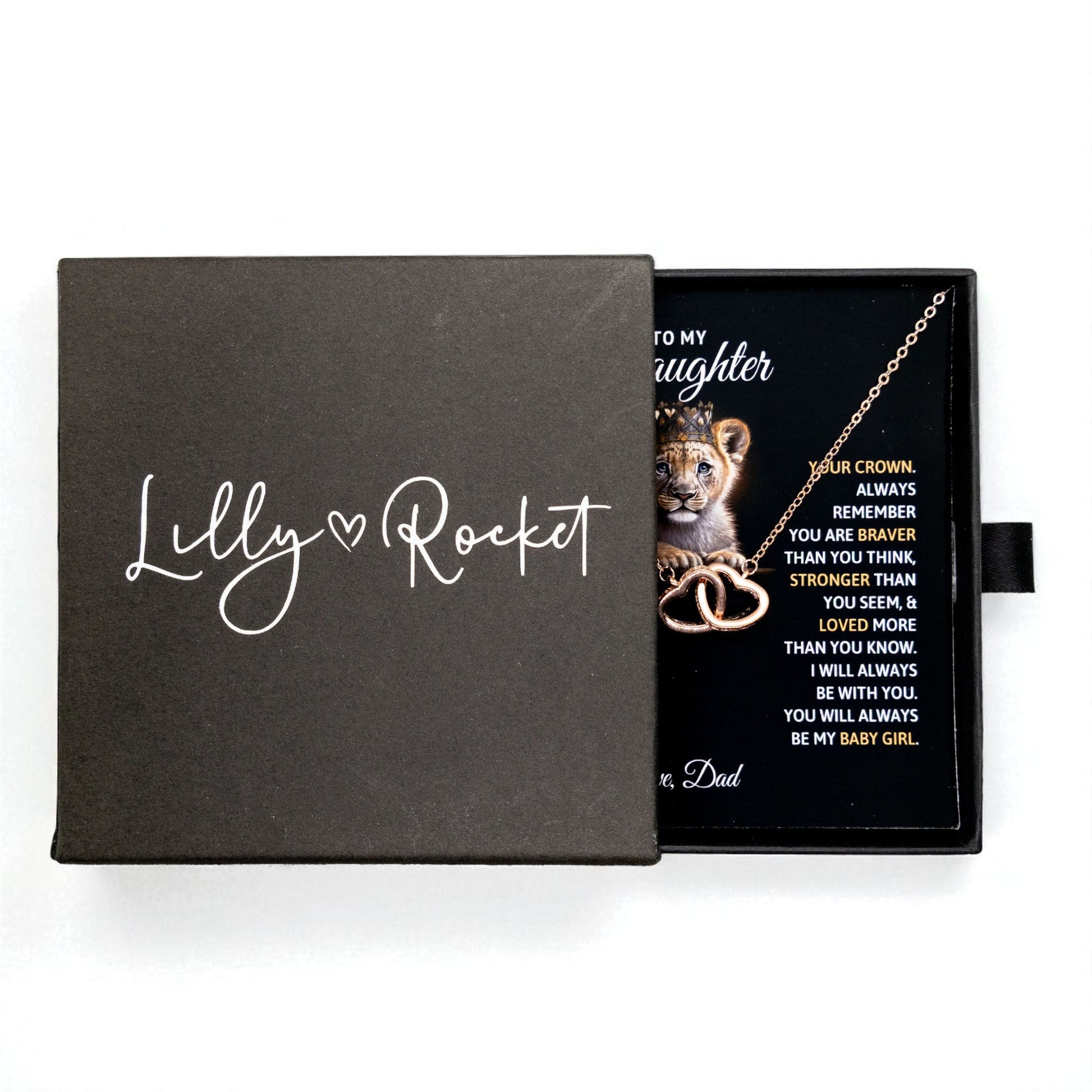 To My Daughter Your A Lioness - Beautiful Interlocking Heart Necklace Personalised Gift From Dad