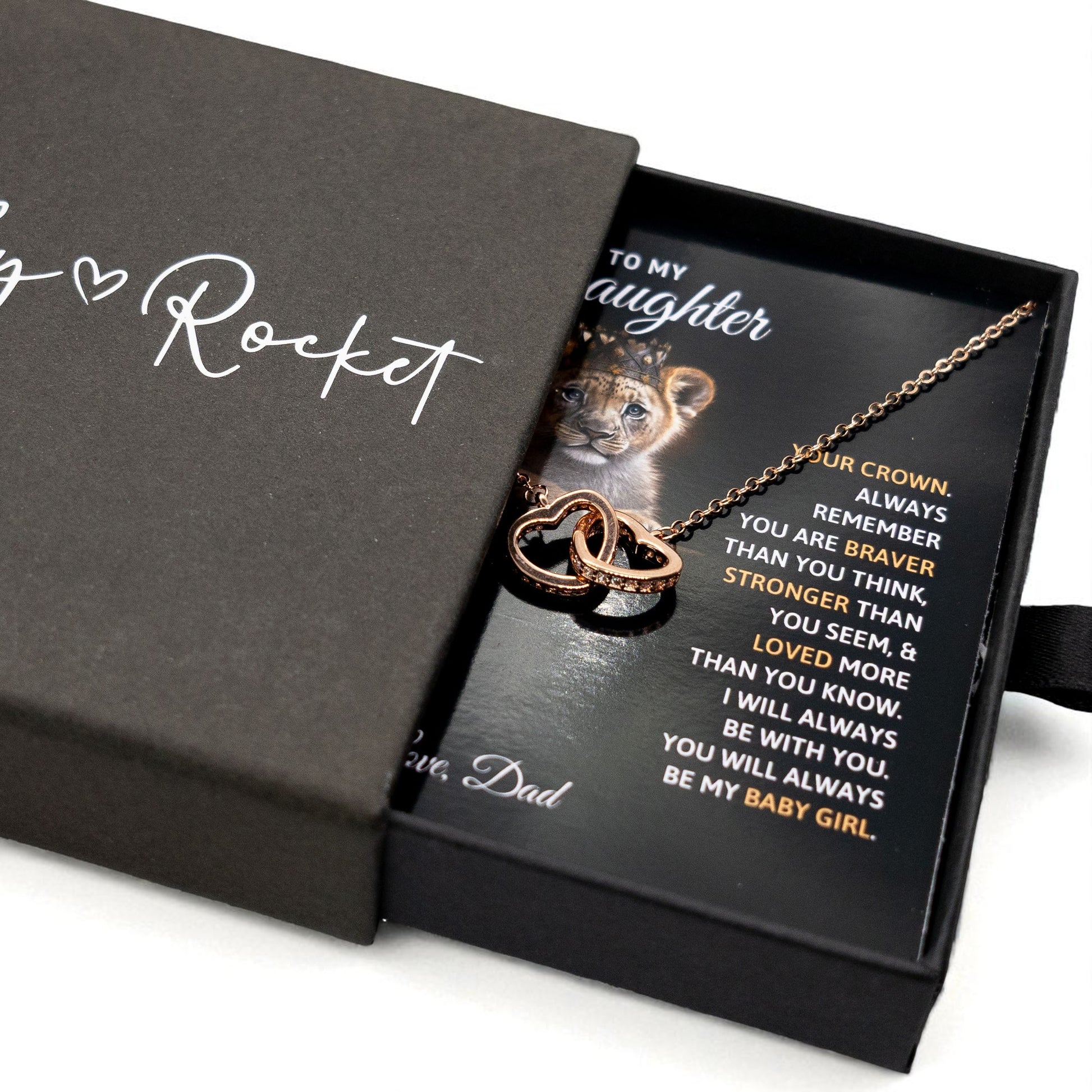 To My Daughter Your A Lioness - Beautiful Interlocking Heart Necklace Personalised Gift From Dad