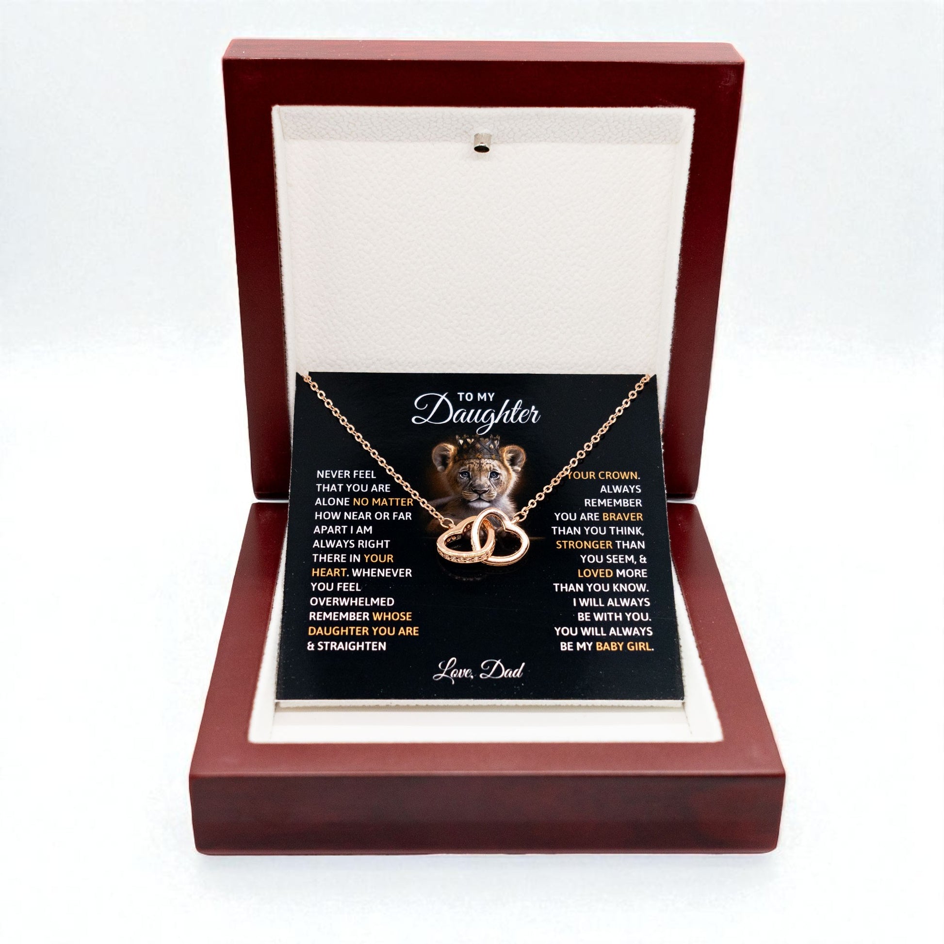 To My Daughter Your A Lioness - Beautiful Interlocking Heart Necklace Personalised Gift From Dad