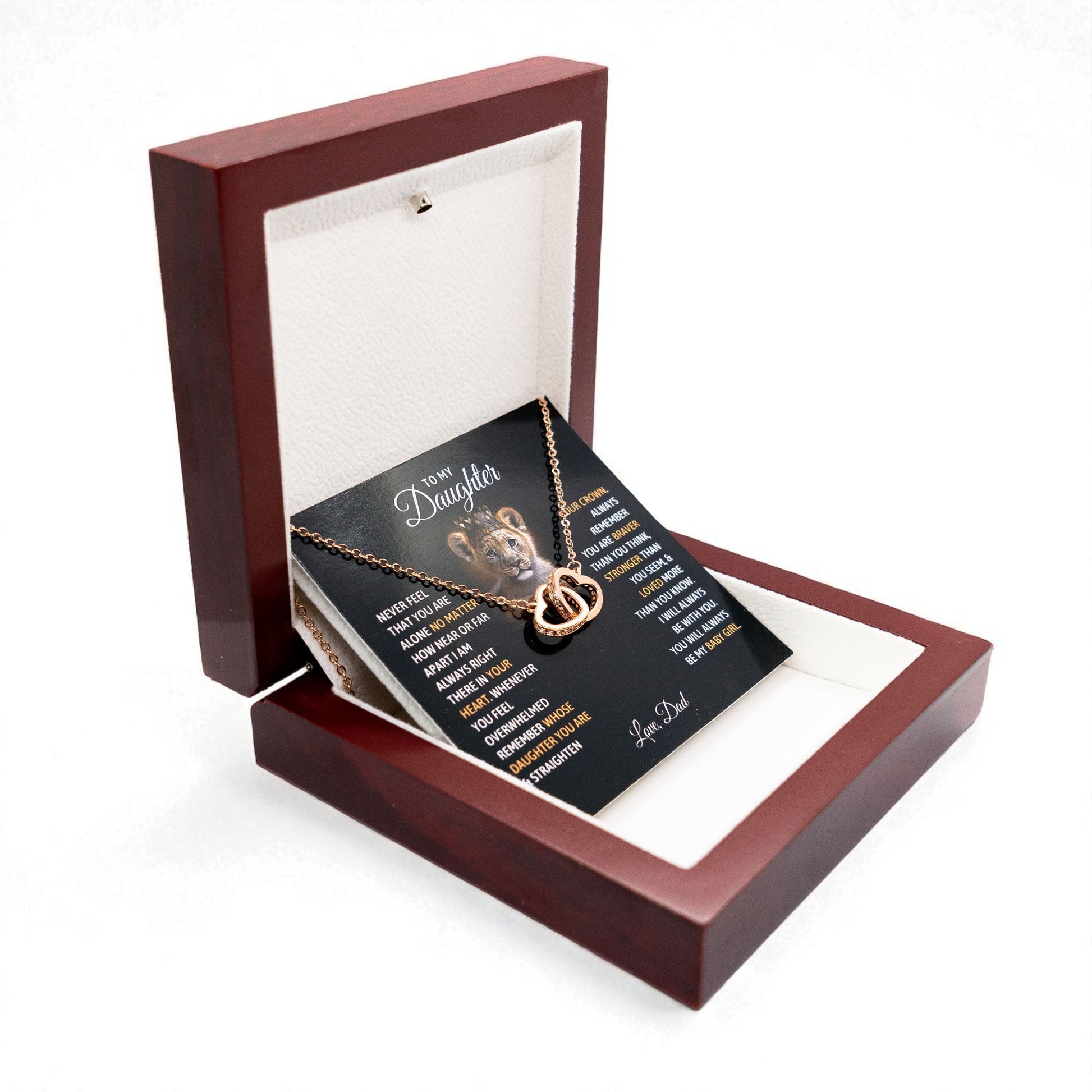 To My Daughter Your A Lioness - Beautiful Interlocking Heart Necklace Personalised Gift From Dad