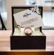 Mothers Day - Womens Luxury Gift Watch Set - Mahogany Box - Custom Floral Message Card for Mum From Daughter / Son