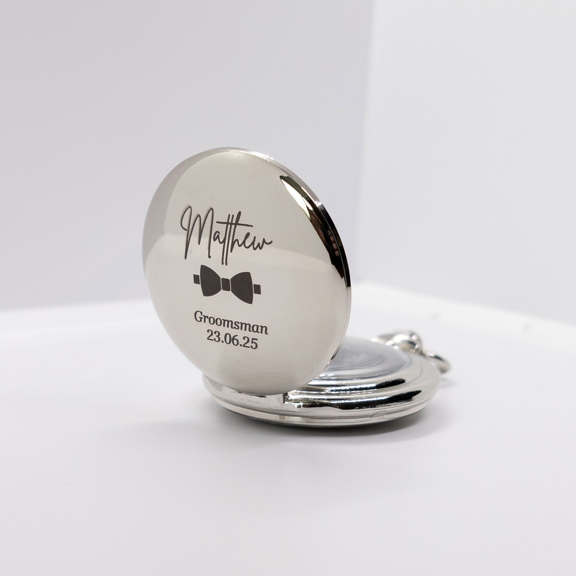 Personalised Pocket Watch with Chain, Engraved Groomsmen & Best Man Wedding Gift