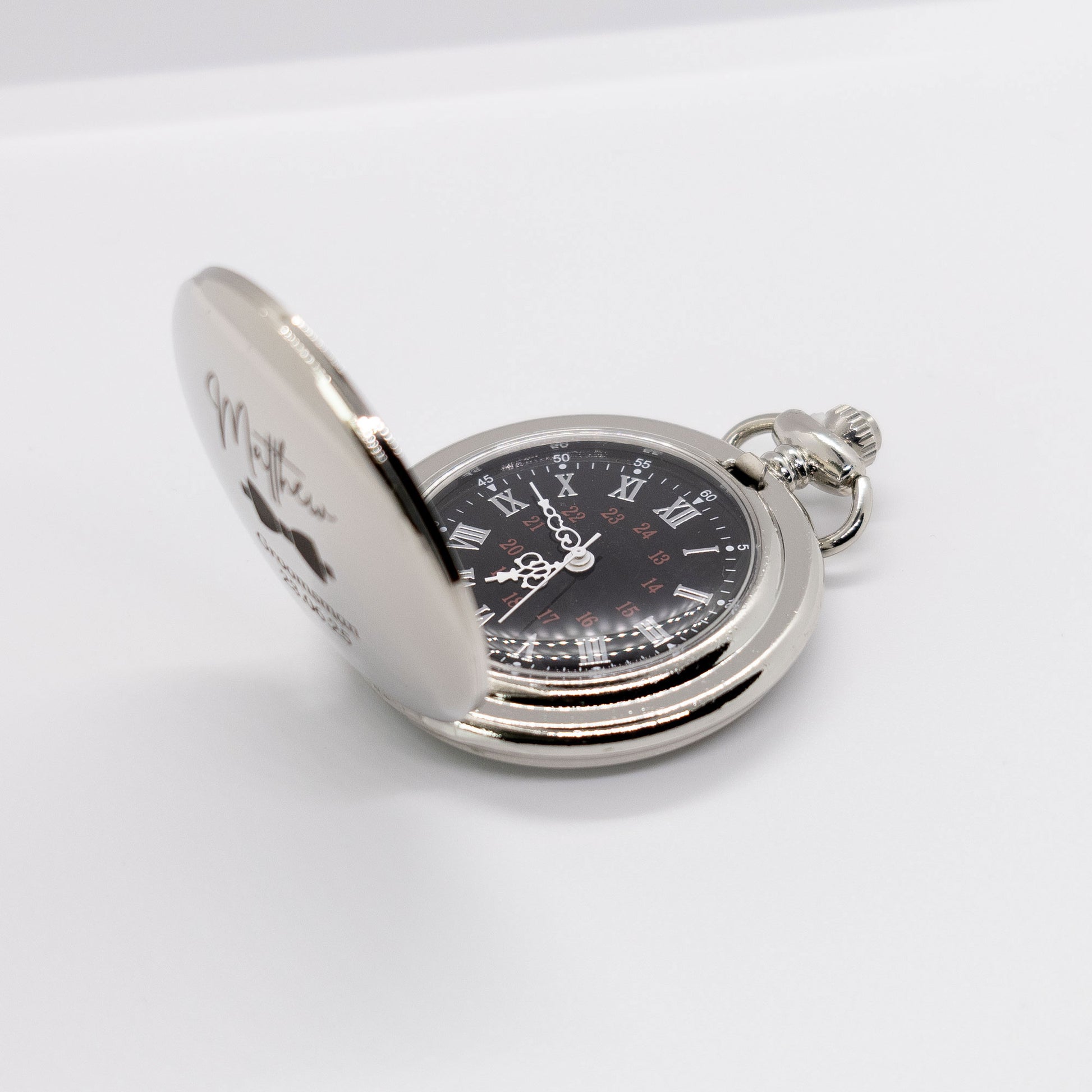 Personalised Pocket Watch with Chain, Engraved Groomsmen & Best Man Wedding Gift