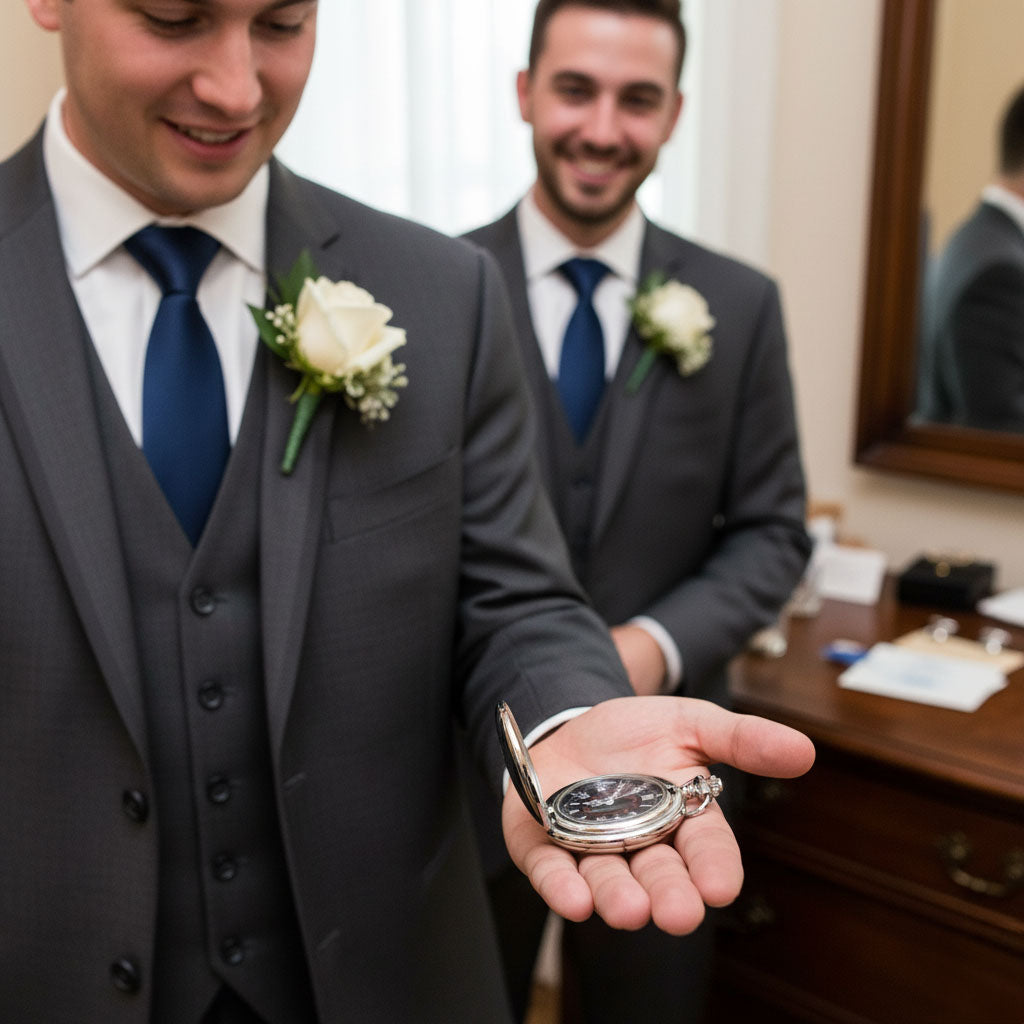 Personalised Pocket Watch with Chain, Engraved Groomsmen & Best Man Wedding Gift