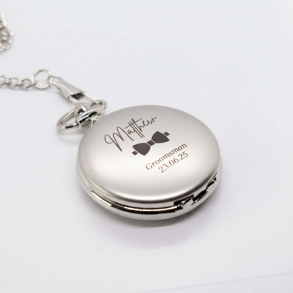 Personalised Pocket Watch with Chain, Engraved Groomsmen & Best Man Wedding Gift