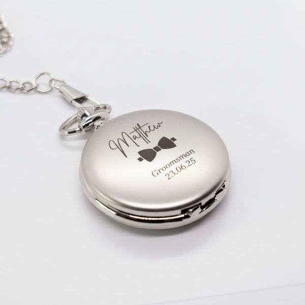 Personalised Pocket Watch with Chain, Engraved Groomsmen & Best Man Wedding Gift