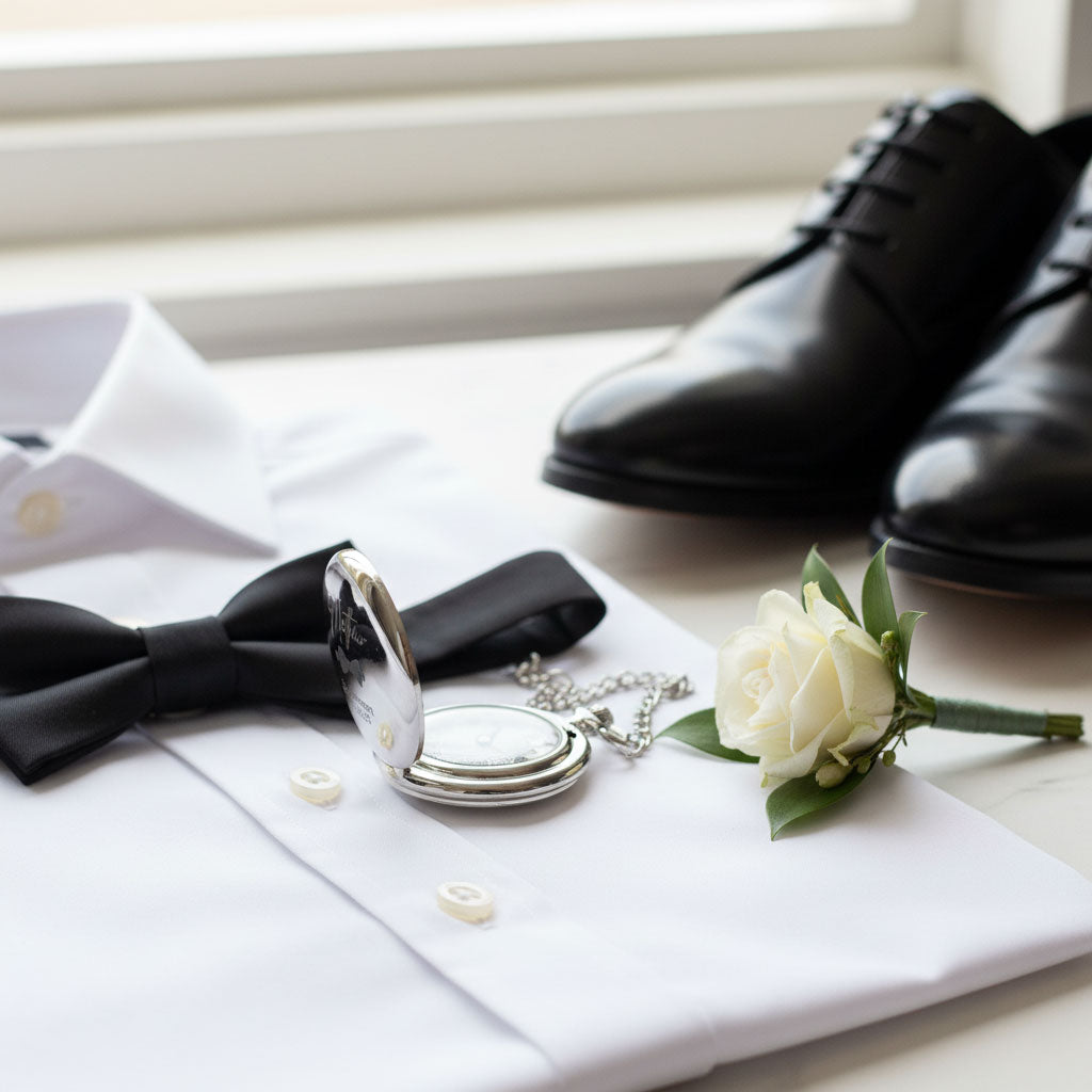 Personalised Pocket Watch with Chain, Engraved Groomsmen & Best Man Wedding Gift