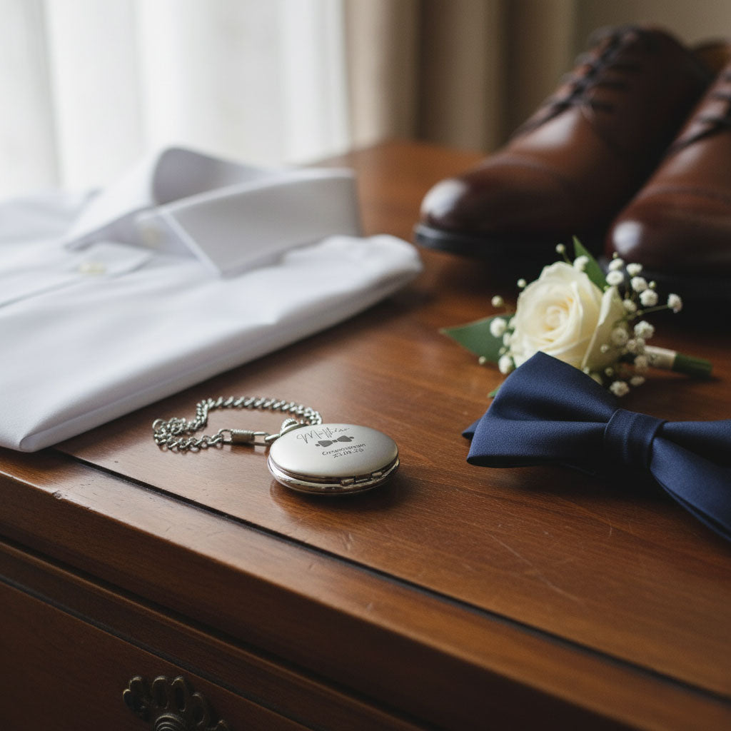 Personalised Pocket Watch with Chain, Engraved Groomsmen & Best Man Wedding Gift