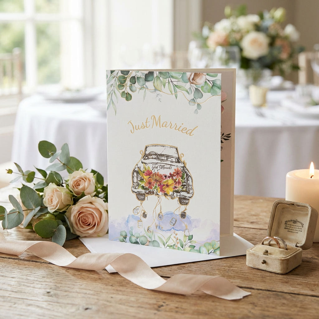 Wedding Themed 3D Popup Honeymoon Car Greeting Card