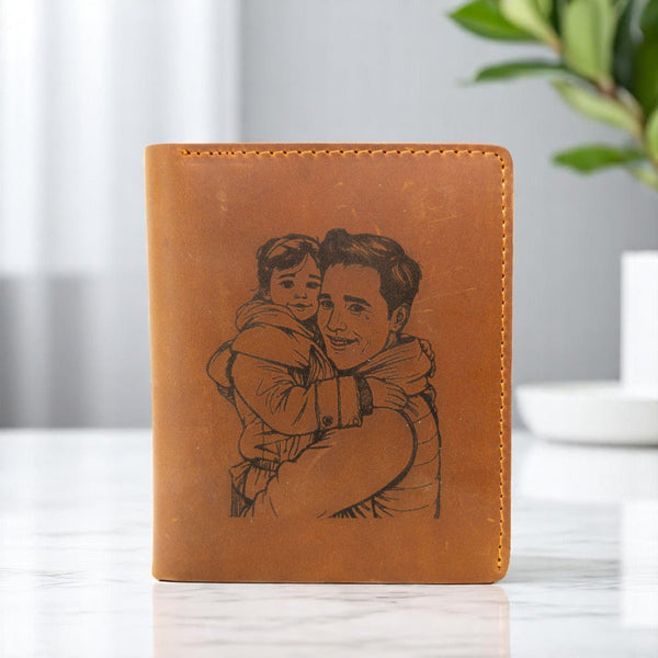 Laser Photo Engraved  Mens Leather Wallet Gift For Birthday, Anniversary, Fathers Day