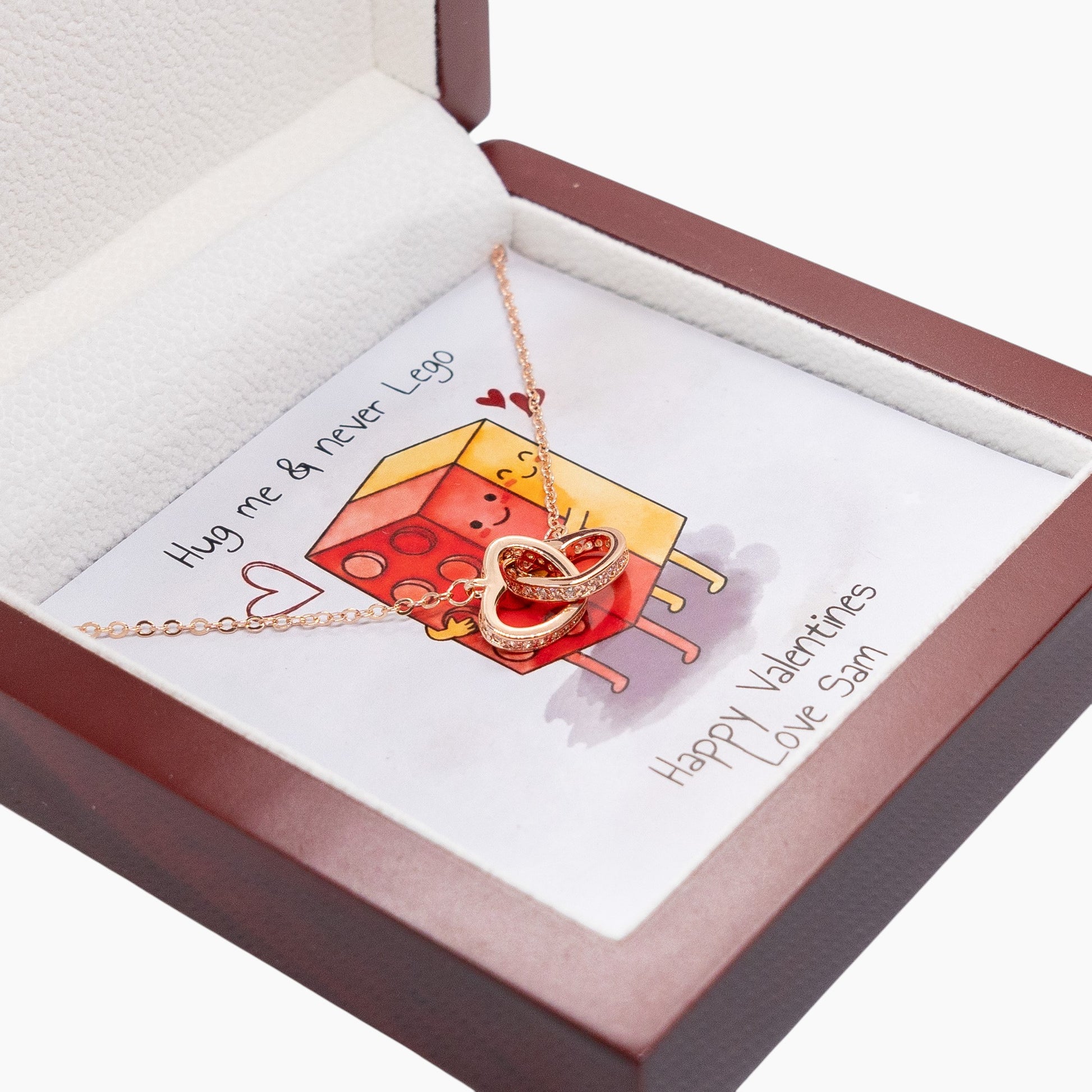 Lego Themed Personalised Necklace and Message Card - "Hug me & Never Lego"