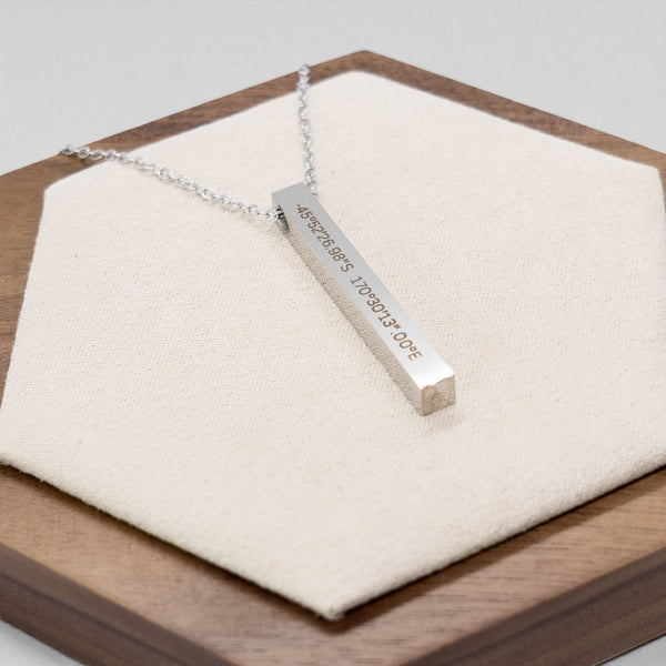 Custom Coordinate Bar Necklace Engraved Where We Met Gift.