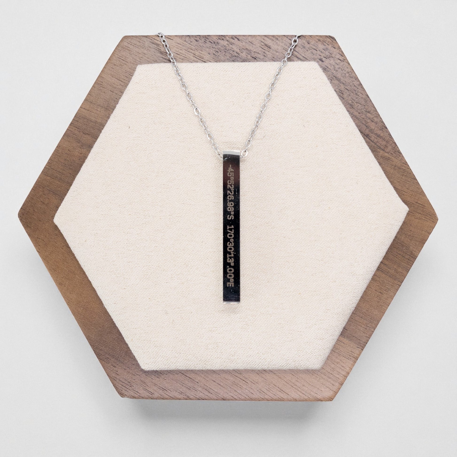 Custom Coordinate Bar Necklace Engraved Where We Met Gift.