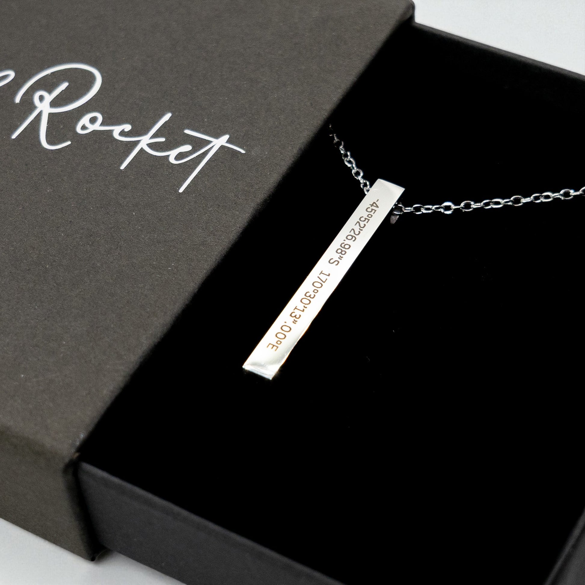 Custom Coordinate Bar Necklace Engraved Where We Met Gift.