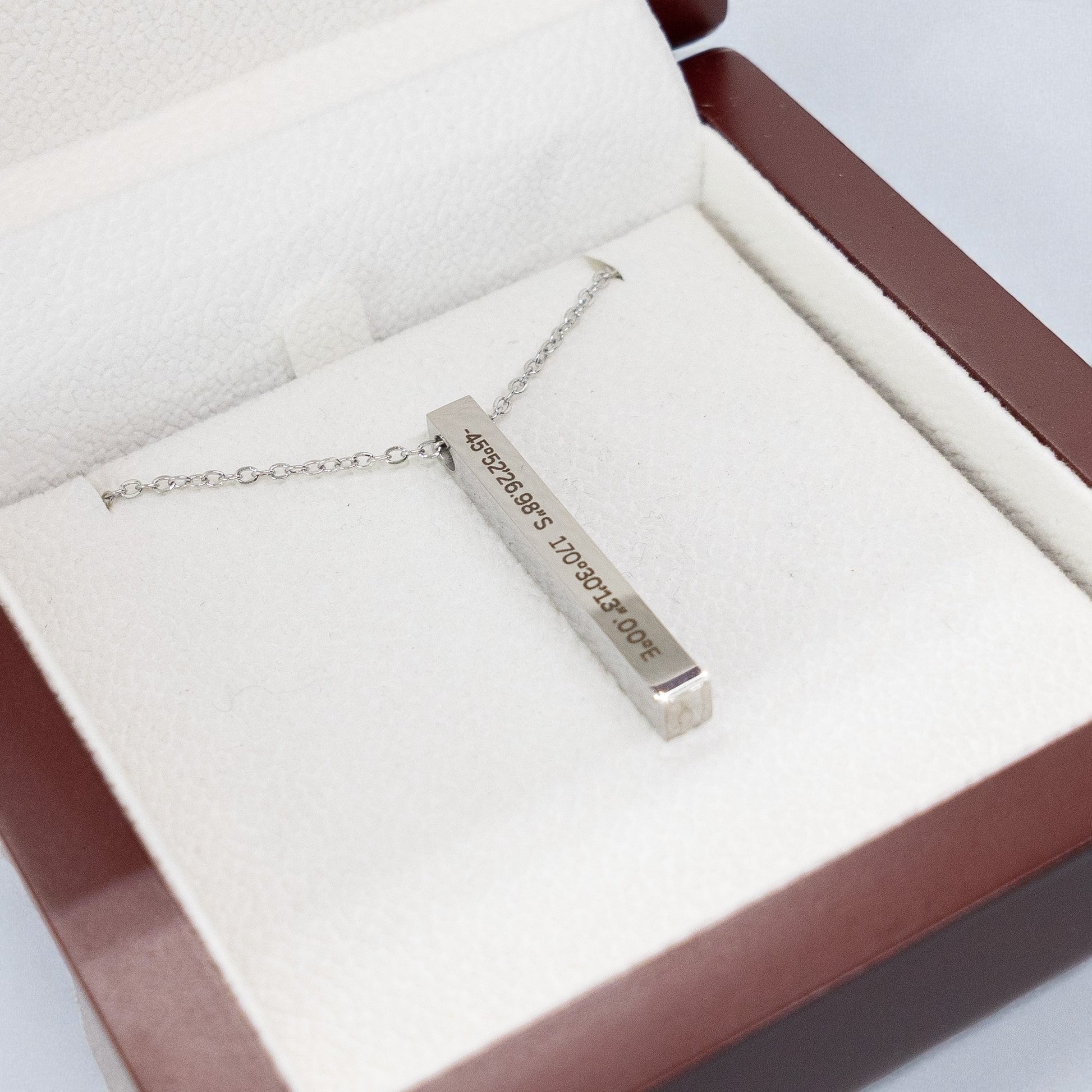 Custom Coordinate Bar Necklace Engraved Where We Met Gift.