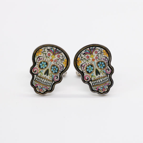 Mexican Day Of The Dead Colourful Skull Cufflinks