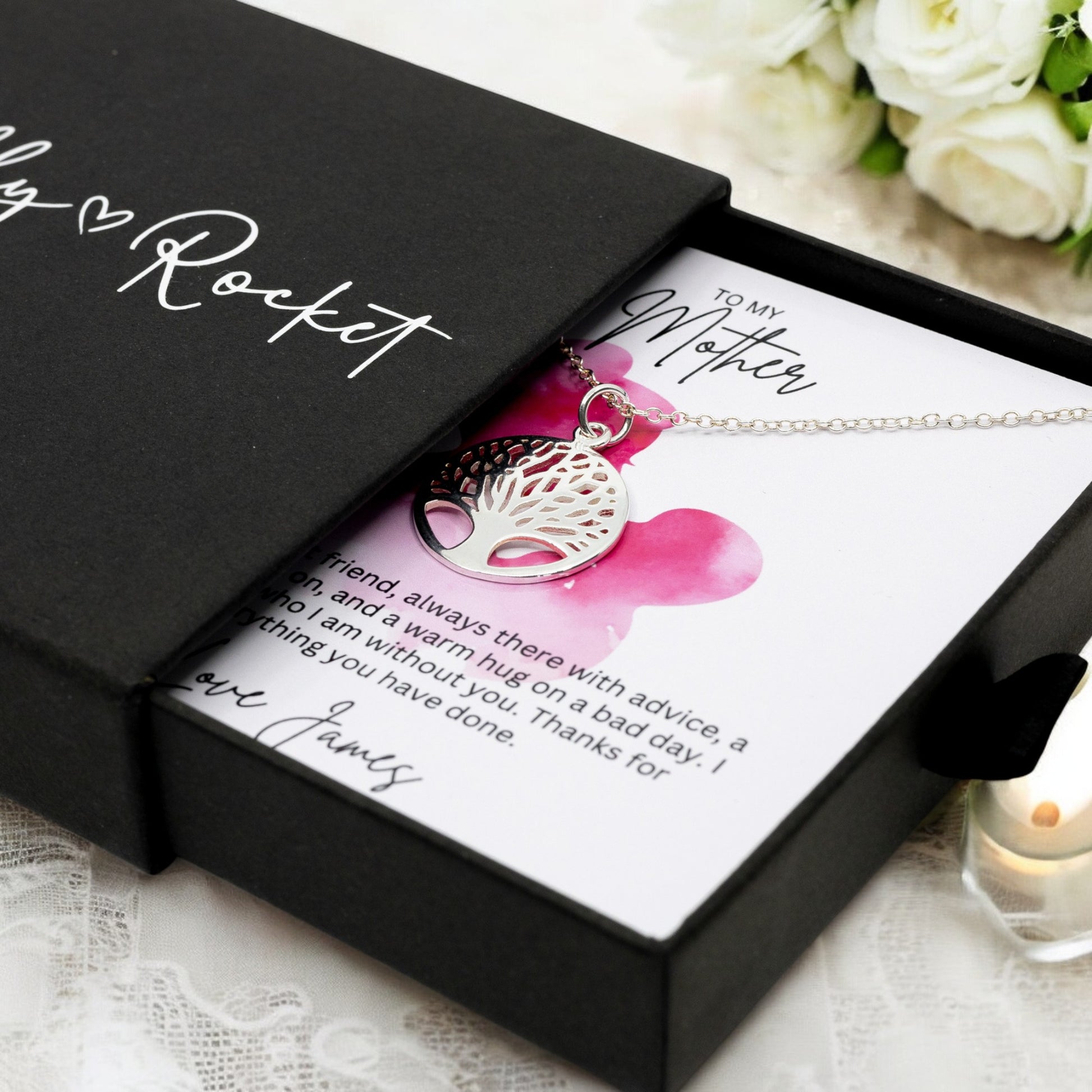 To My Mother - Sterling Silver Necklace With Personalised Custom Message Card - Gift from Son / Daughter