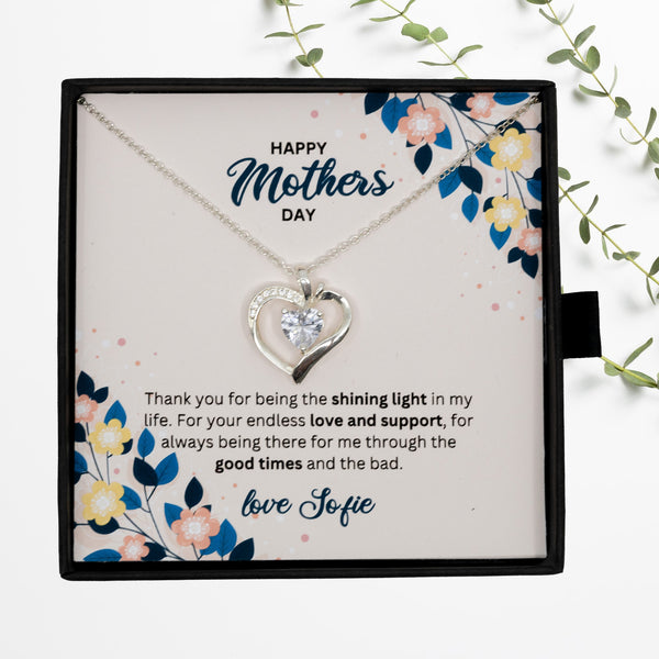 Happy Mothers Day - Choice of Silver Necklaces in a Mahogany Gift Box with a Custom Message Card - Gift from Son / Daughter For Mom