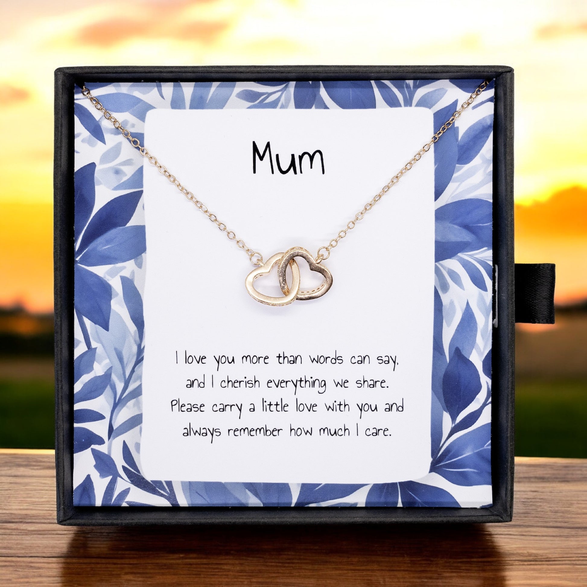 Present For Mum - Interlocking Heart Necklace - Personalised Message Card - Birthday Christmas Gift For Mother