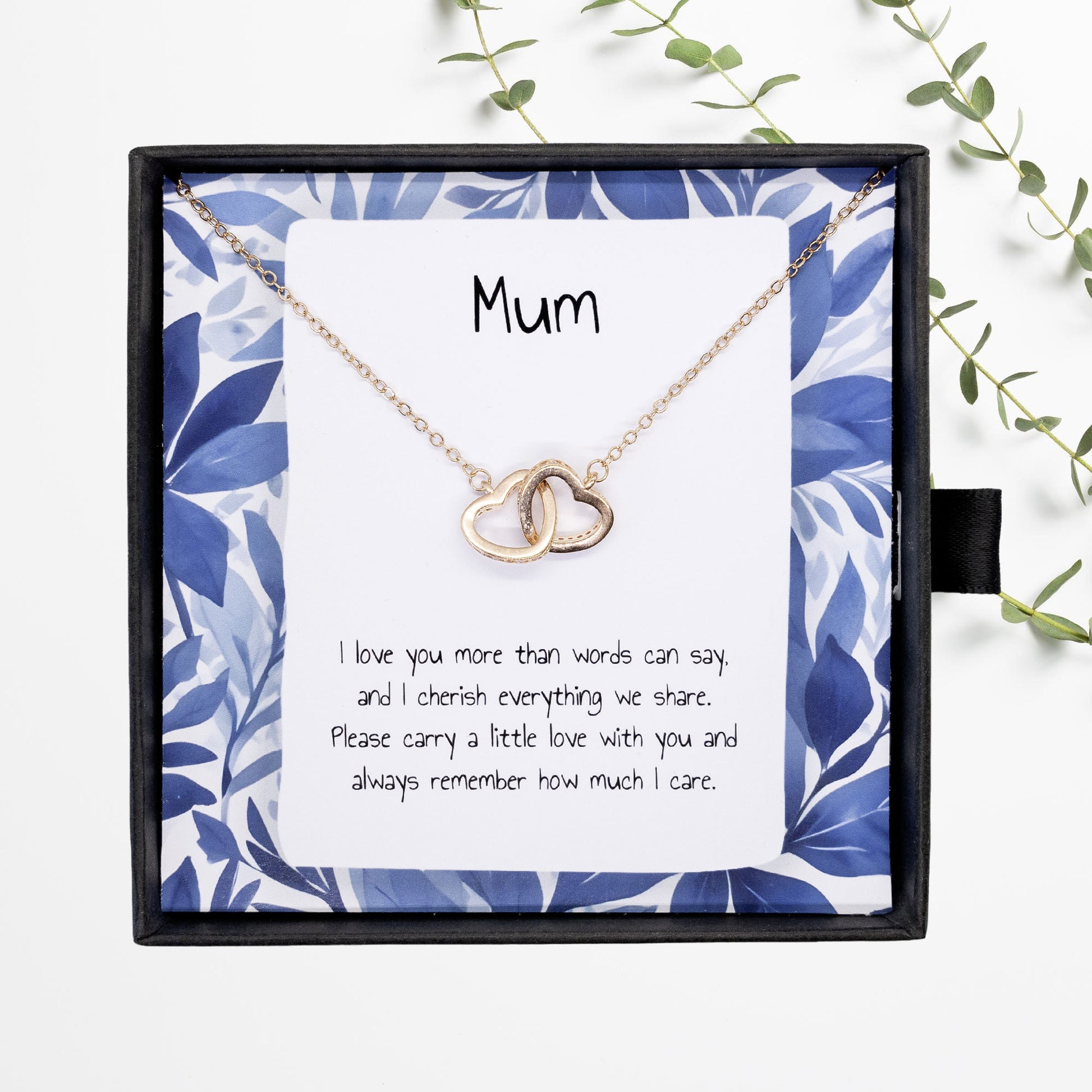 Present For Mum - Interlocking Heart Necklace - Personalised Message Card - Birthday Christmas Gift For Mother