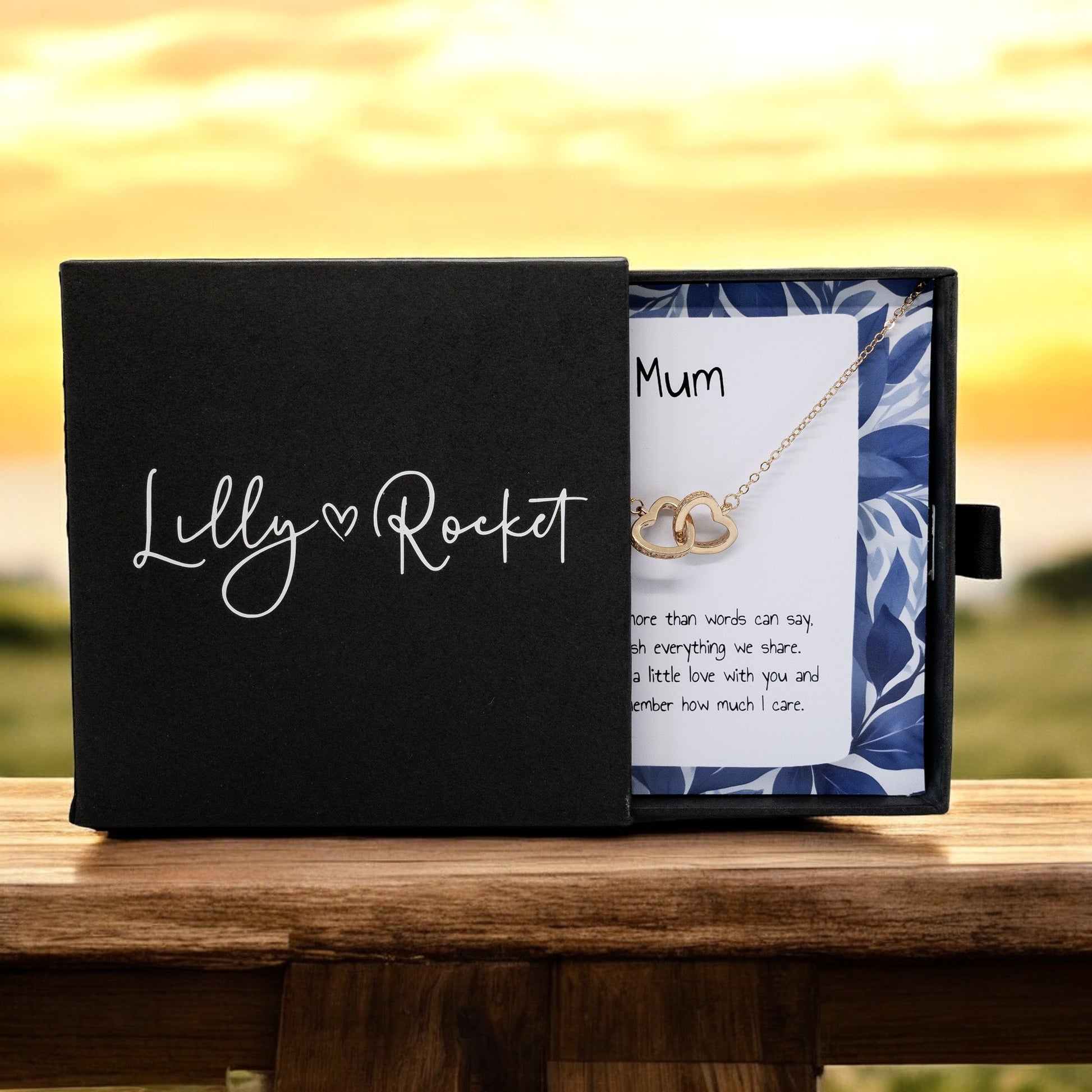 Present For Mum - Interlocking Heart Necklace - Personalised Message Card - Birthday Christmas Gift For Mother