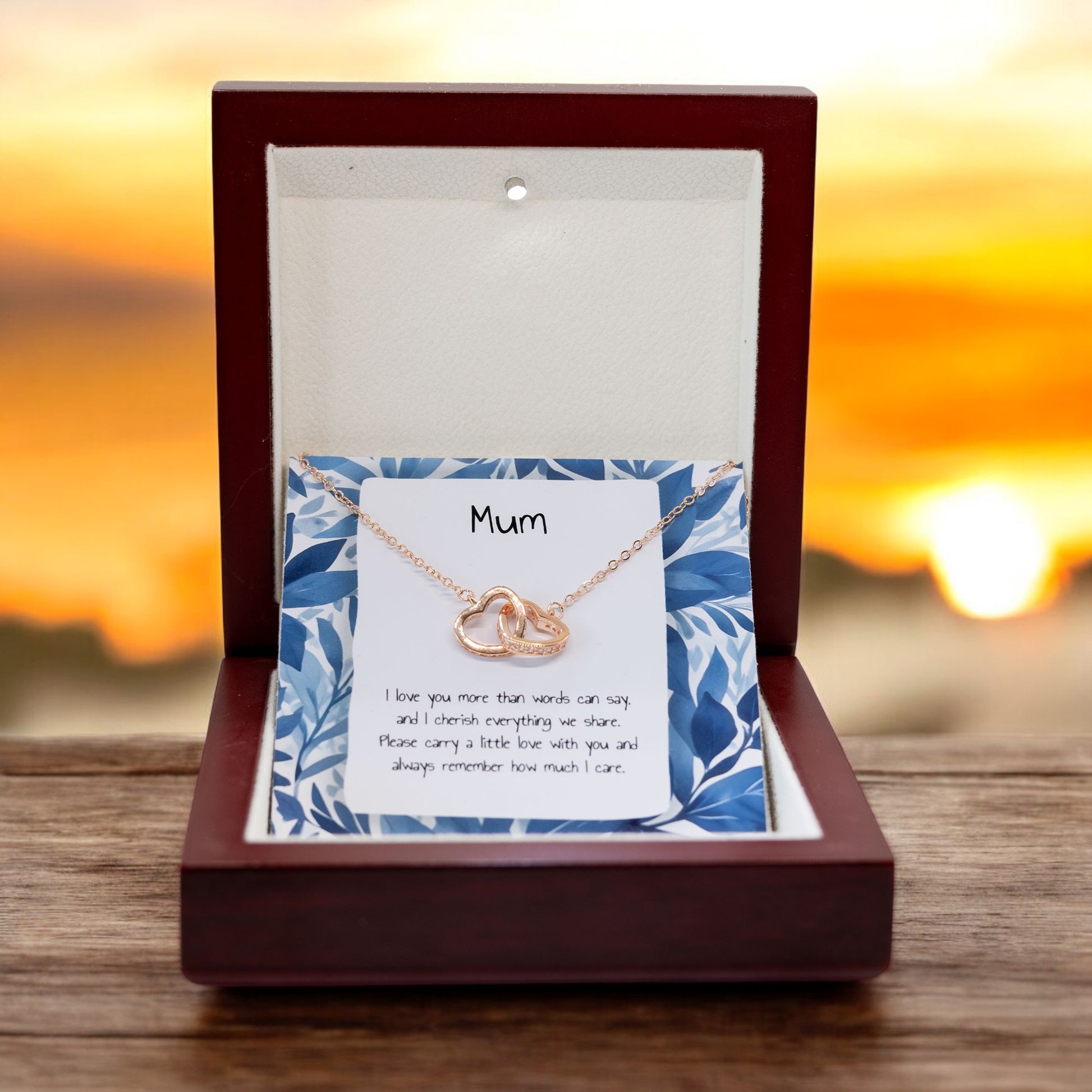 Present For Mum - Interlocking Heart Necklace - Personalised Message Card - Birthday Christmas Gift For Mother