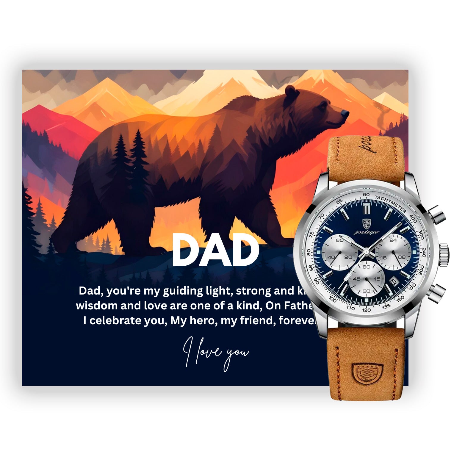 Gift Watch For Dad - Luxury Watch Gift Set With Custom Message Card In Mahogany Box