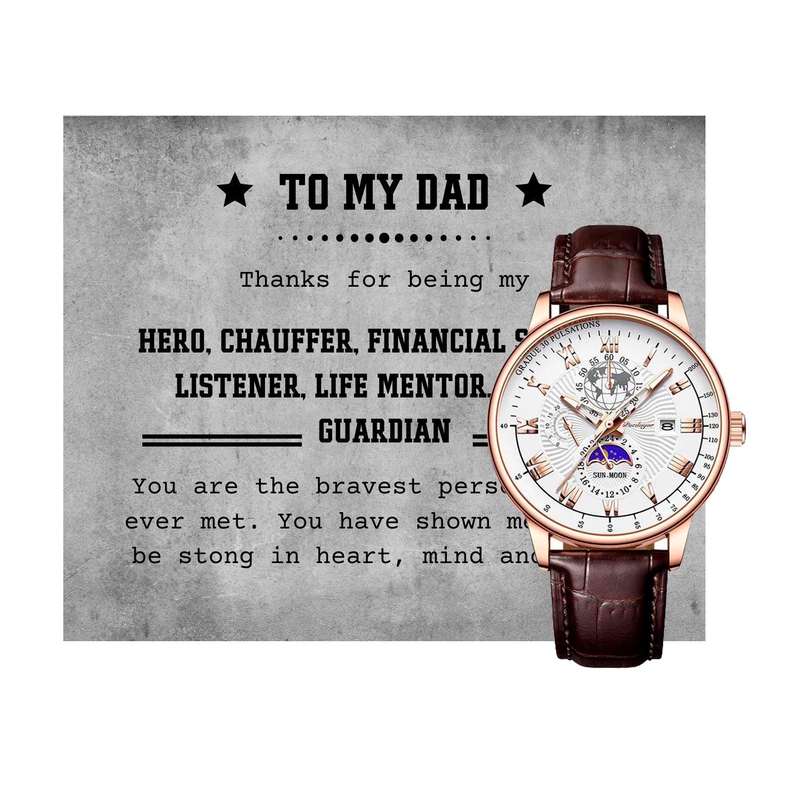 To My Dad - Luxury Watch Gift Set With Custom Message Card In Mahogany Box - Gift For Dad - Gift From Son - Gift From Daughter - Fathers Day