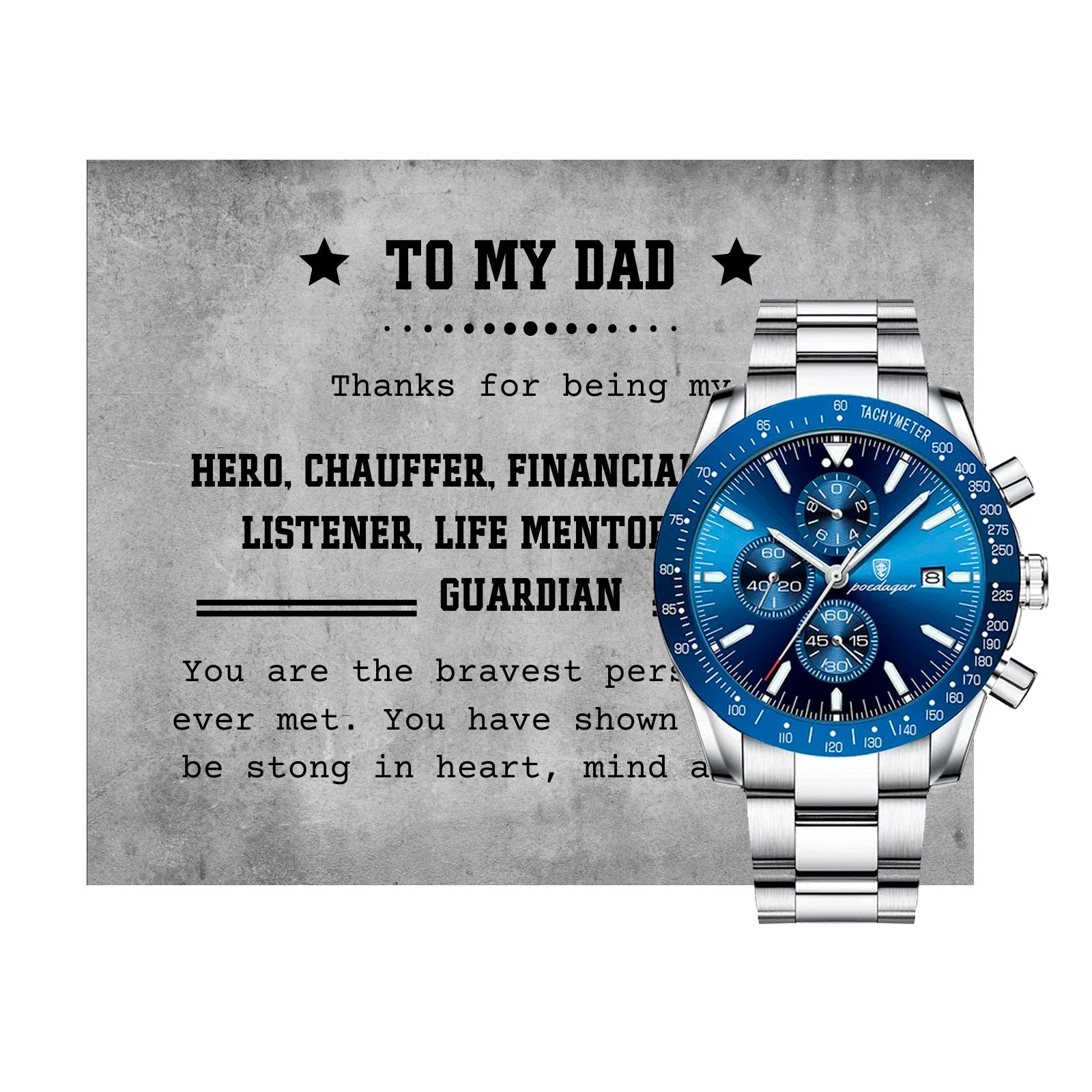 To My Dad - Luxury Watch Gift Set With Custom Message Card In Mahogany Box - Gift For Dad - Gift From Son - Gift From Daughter - Fathers Day
