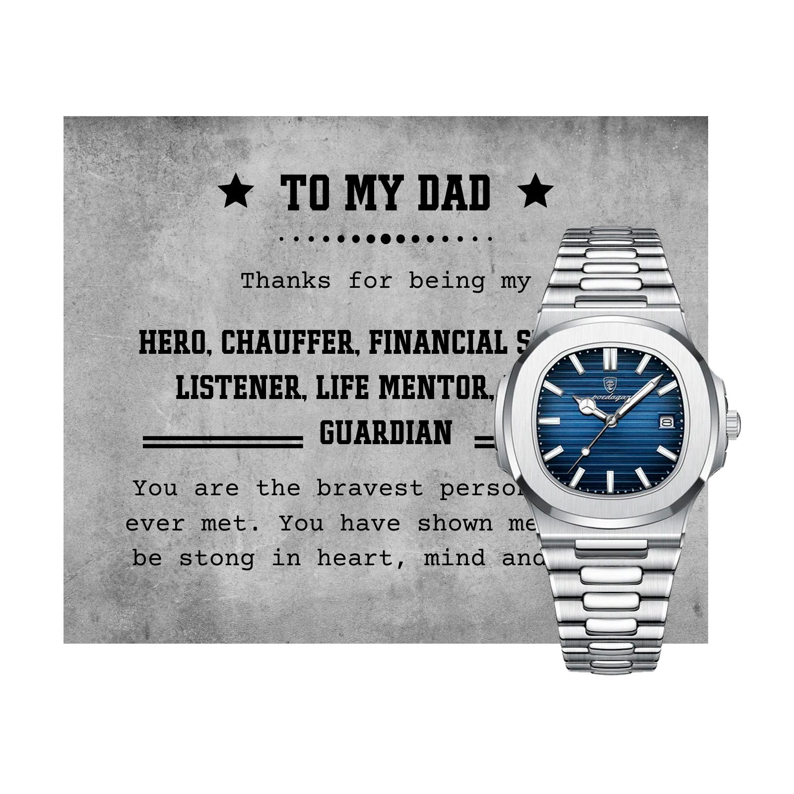 To My Dad - Luxury Watch Gift Set With Custom Message Card In Mahogany Box - Gift For Dad - Gift From Son - Gift From Daughter - Fathers Day