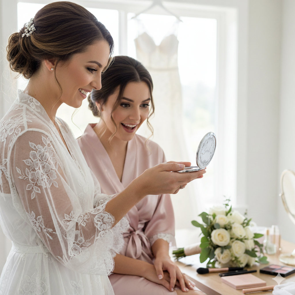 Customised Pocket Makeup Mirror Beautiful Wedding Gift, Hen Party Gift,  Bridesmaid Gifts