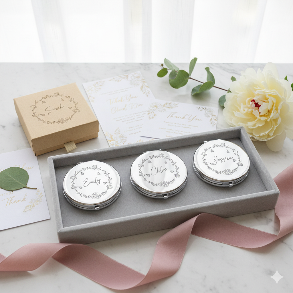 Customised Pocket Makeup Mirror Beautiful Wedding Gift, Hen Party Gift,  Bridesmaid Gifts