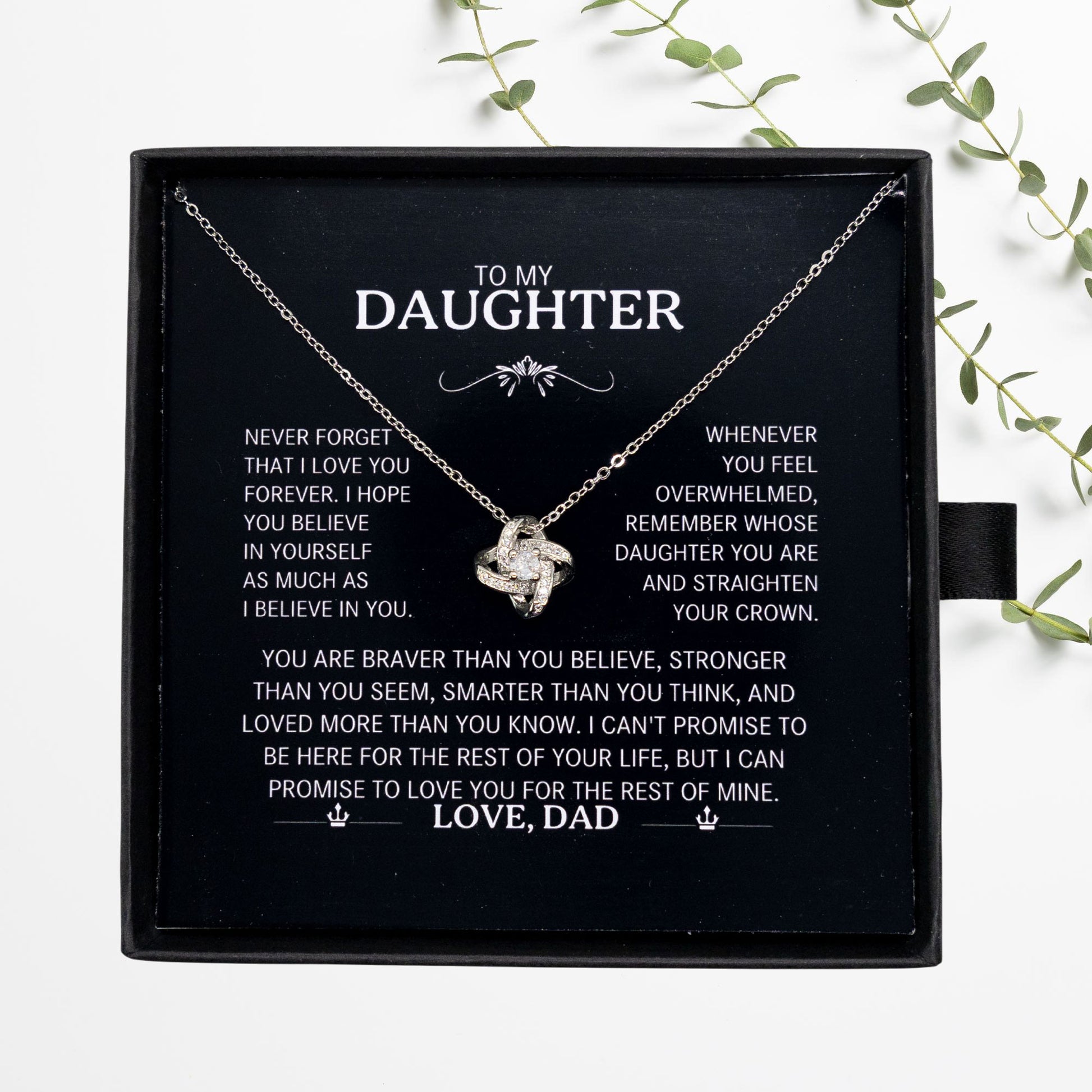 To My Daughter Silver Love Knot Necklace Gift From Dad to Daughter - Personalised