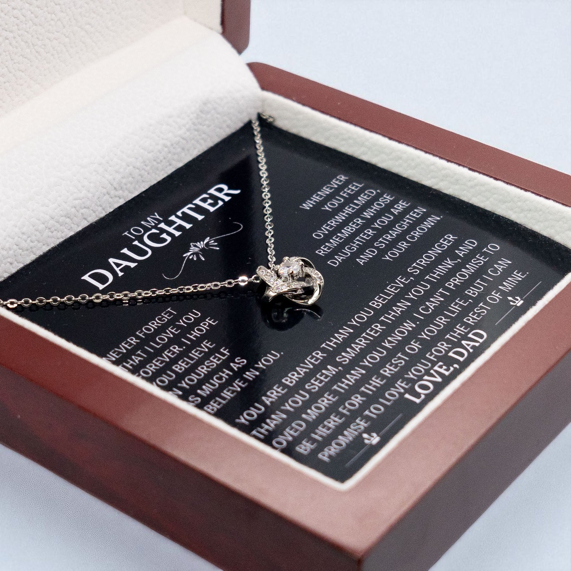 To My Daughter Silver Love Knot Necklace Gift From Dad to Daughter - Personalised