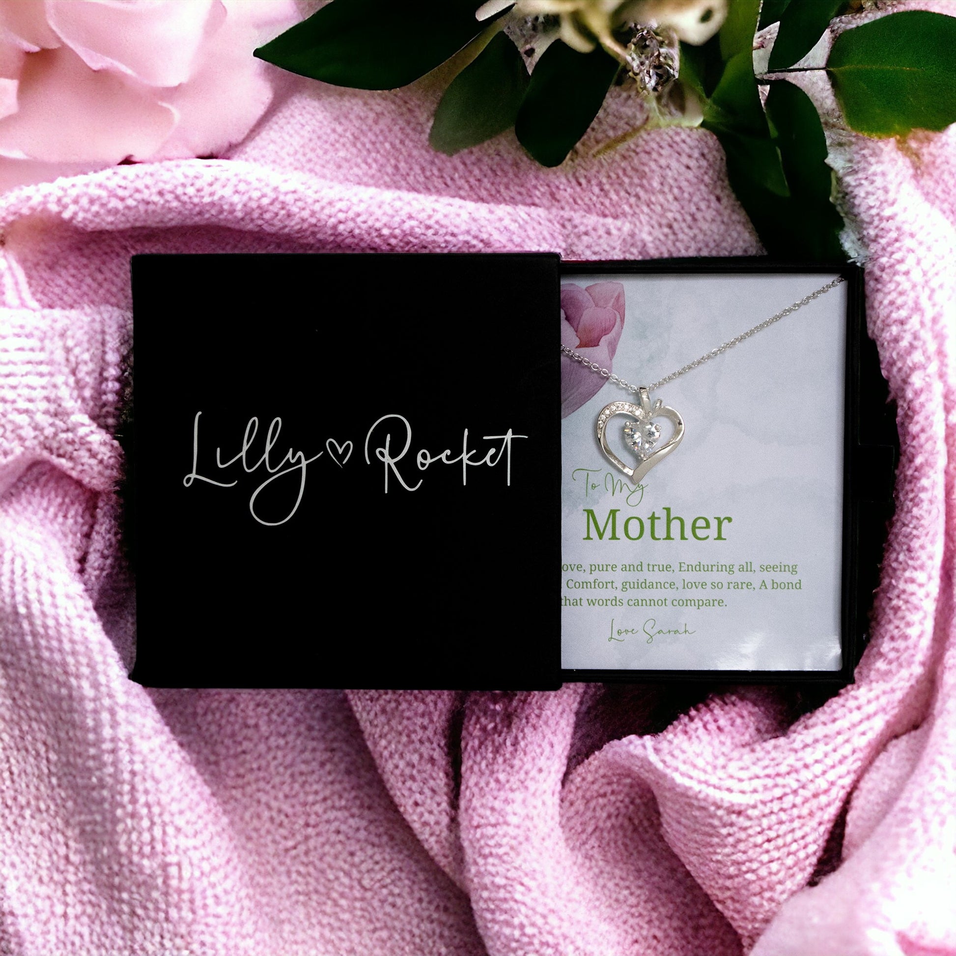 To My Mother - Choice of Beautiful Silver Necklaces in a Mahogany Gift Box with a Custom Message Card - Gift from Son / Daughter For Mum
