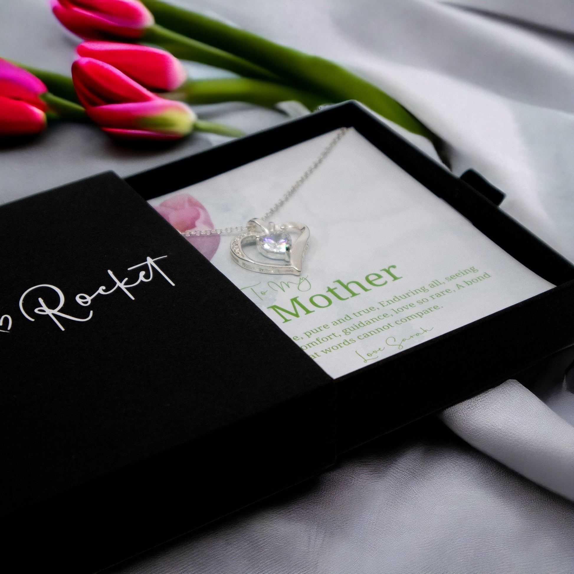 To My Mother - Choice of Beautiful Silver Necklaces in a Mahogany Gift Box with a Custom Message Card - Gift from Son / Daughter For Mum