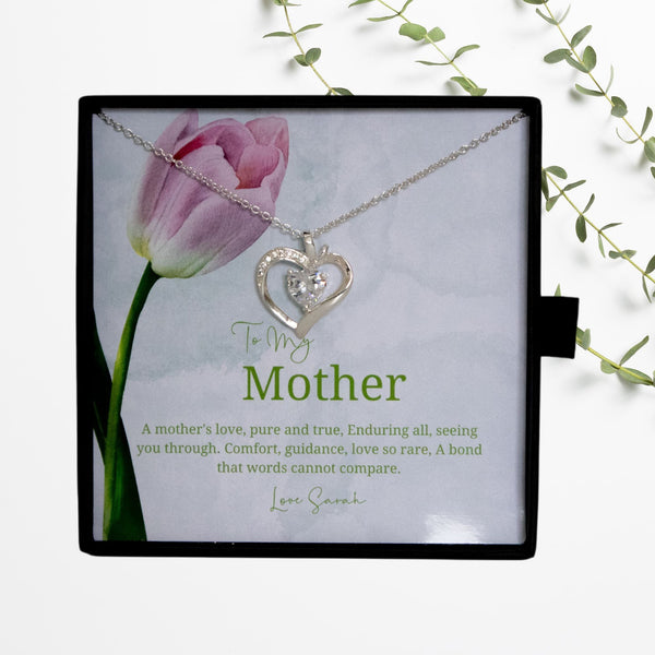 To My Mother - Choice of Beautiful Silver Necklaces in a Mahogany Gift Box with a Custom Message Card - Gift from Son / Daughter For Mum