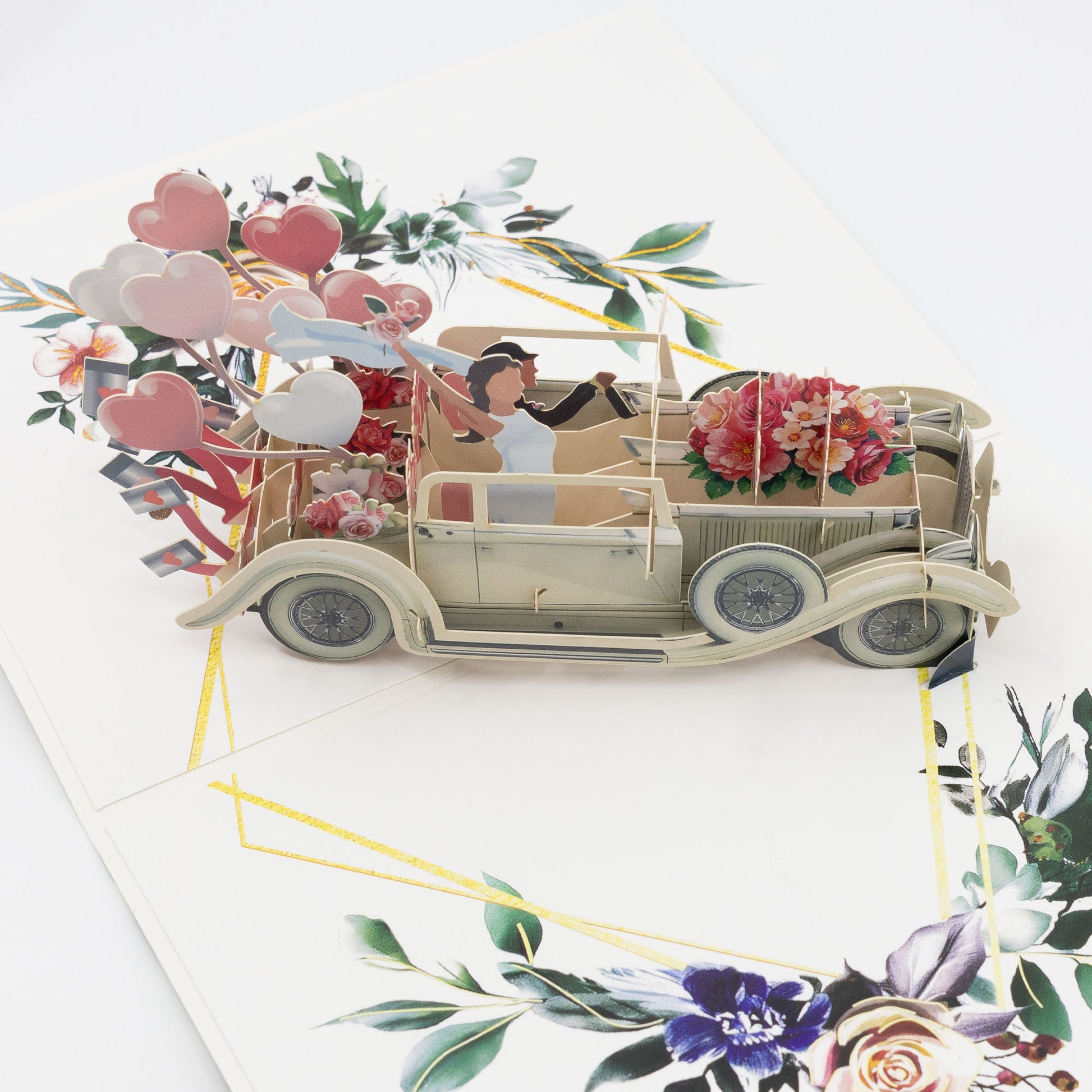 Wedding Themed 3D Popup Honeymoon Car Greeting Card