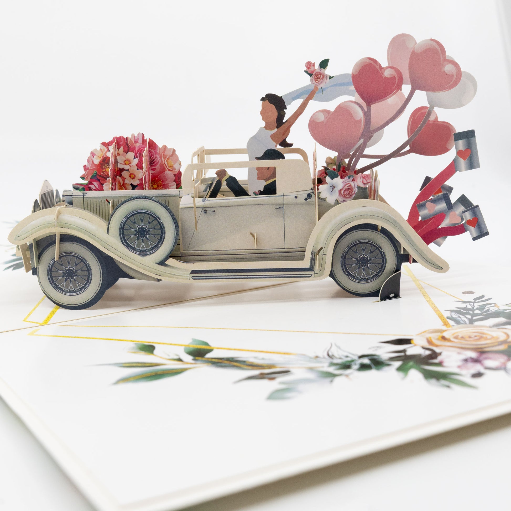 Wedding Themed 3D Popup Honeymoon Car Greeting Card