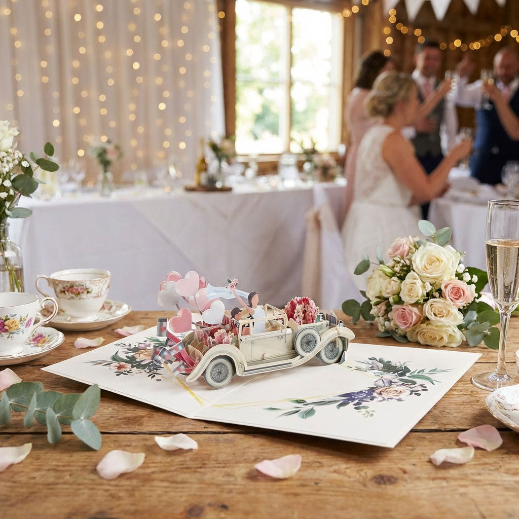 Wedding Themed 3D Popup Honeymoon Car Greeting Card